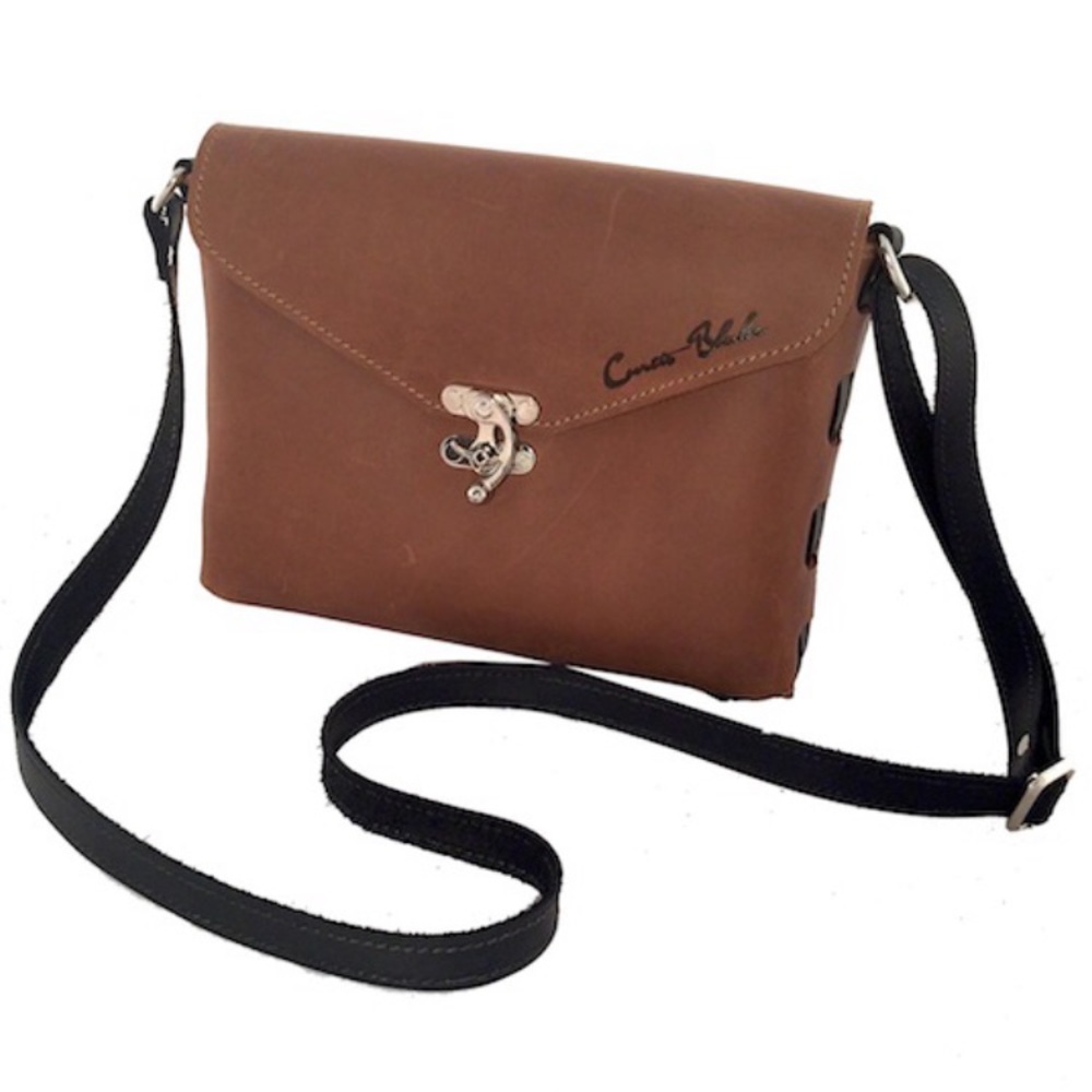 Curtis Blake Side Threaded Leather Crossbody Purse - Chocolate/Black